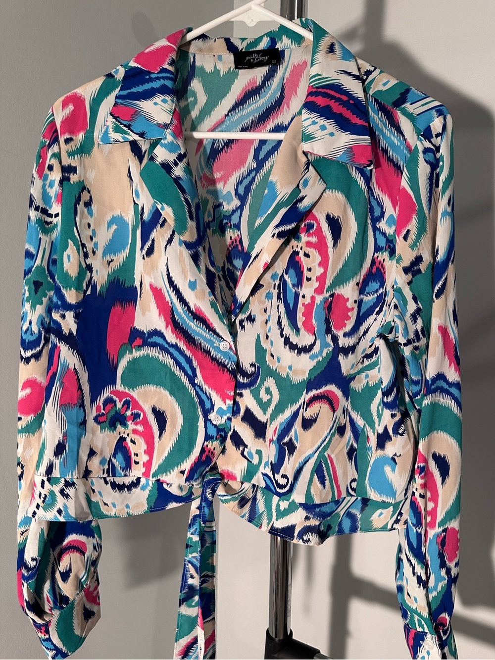 Milk & Honey Vibrant Multicolor Tie-Waist Button Shirt